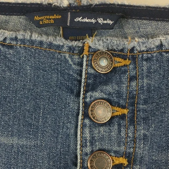 Y2K Vintage Abercrombie & Fitch Womens Cut Off Raw Waist Crop Button Fly Jeans 4 - Picture 7 of 13
